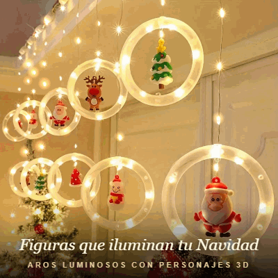Detalle de un anillo luminoso con figura de Papá Noel
