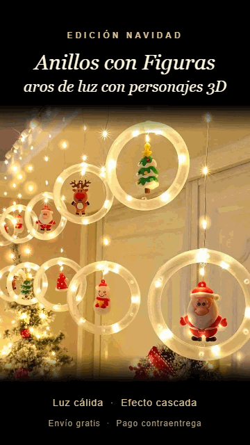 Cortina de luces con anillos y figuras titilando
