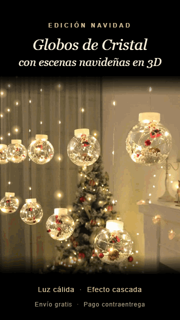 Cortina de luces con globos de cristal titilando